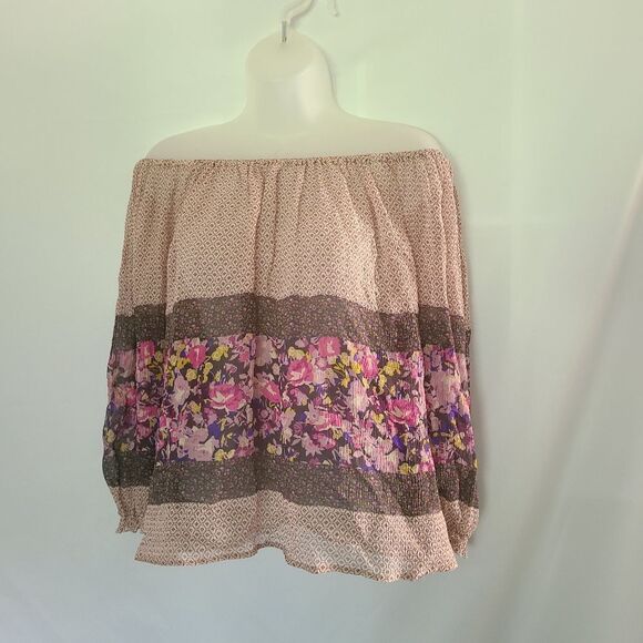 Anthropologie Fei 100% Silk Off Shoulder Boho Top - Picture 1 of 4